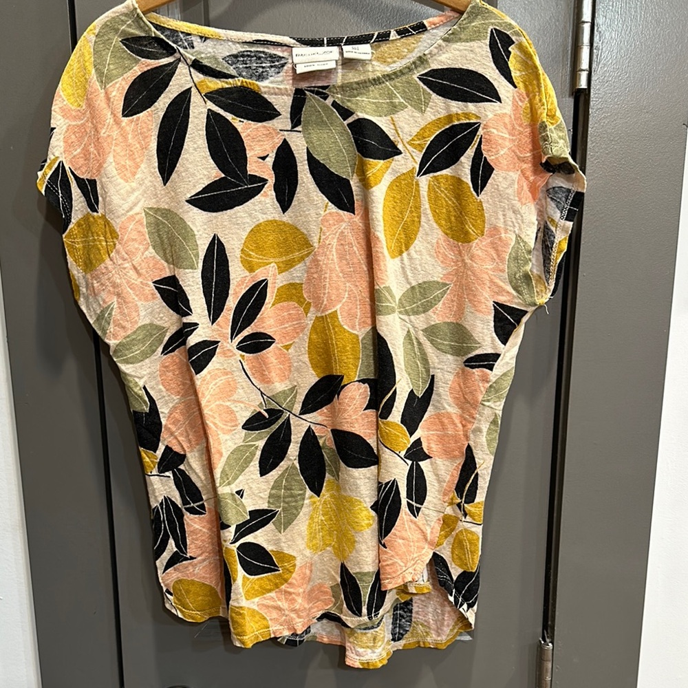 Rachel Zoe linen scoop neck Floral Print Women Top